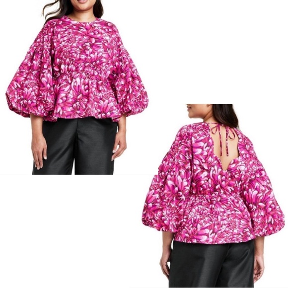 Kika Vargas Tops - Kika Vargas x Target Pink Mum Floral Scallop Back Peplum Blouse Size 1X